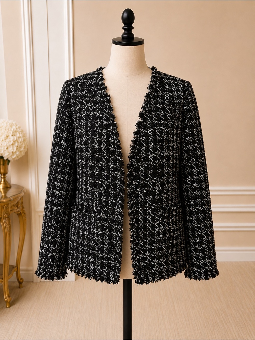 Halogen Black & White Tweed Open-Front Blazer